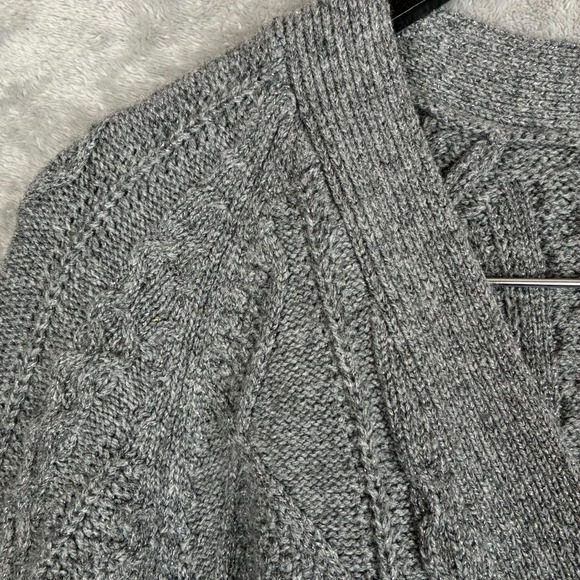 Madewell Cardigan S Cable Knit Cropped Wool Blend Gray Silver Fisherman Preppy - Picture 10 of 16